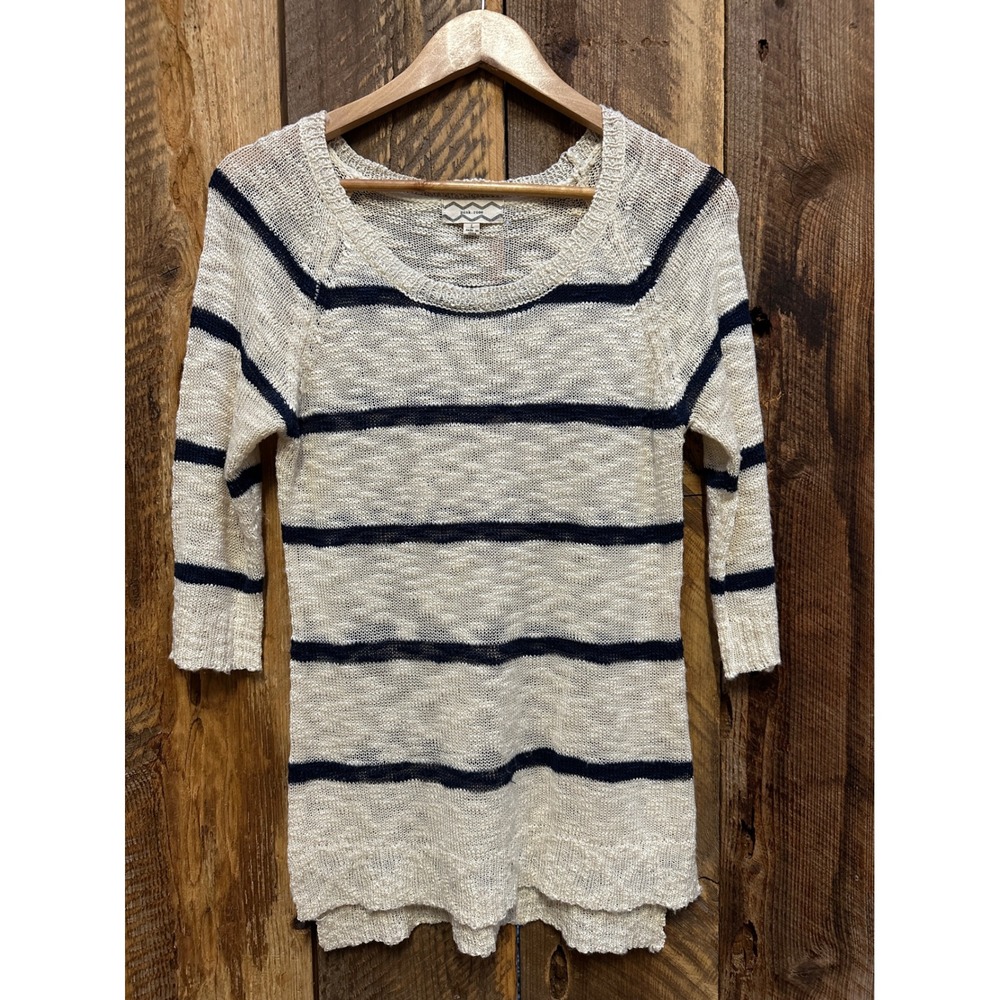 Striped Knit 3/4 Sleeve Nautical Sweater Women L Coastal‎ Grandma Boho Capsule